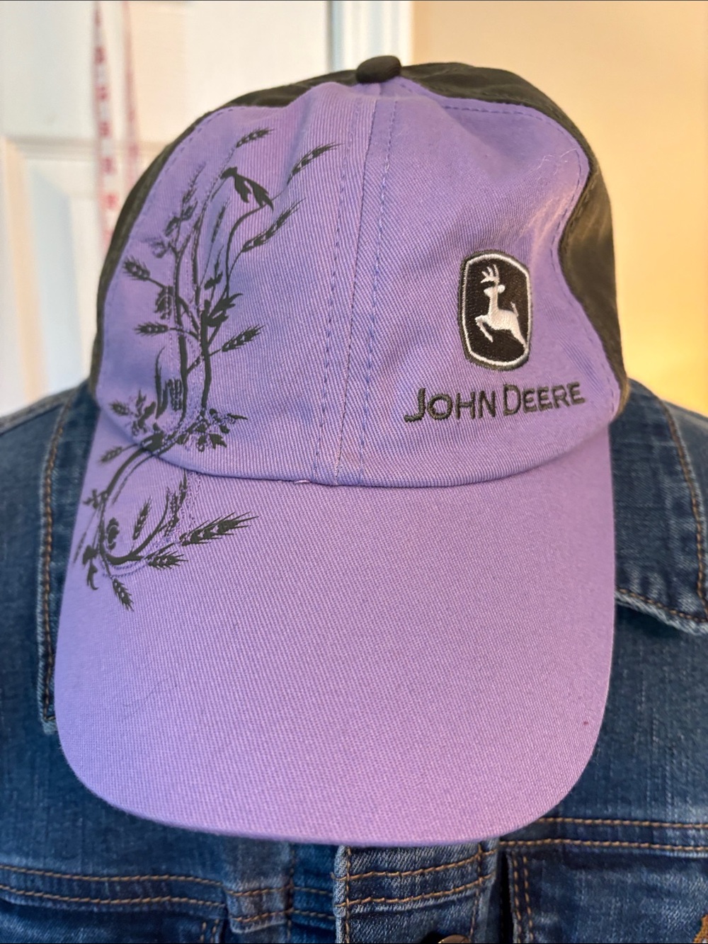 Genuine Quality John Deere Lilac & Olive Embroidered Floral Logo Cap Farm Girl